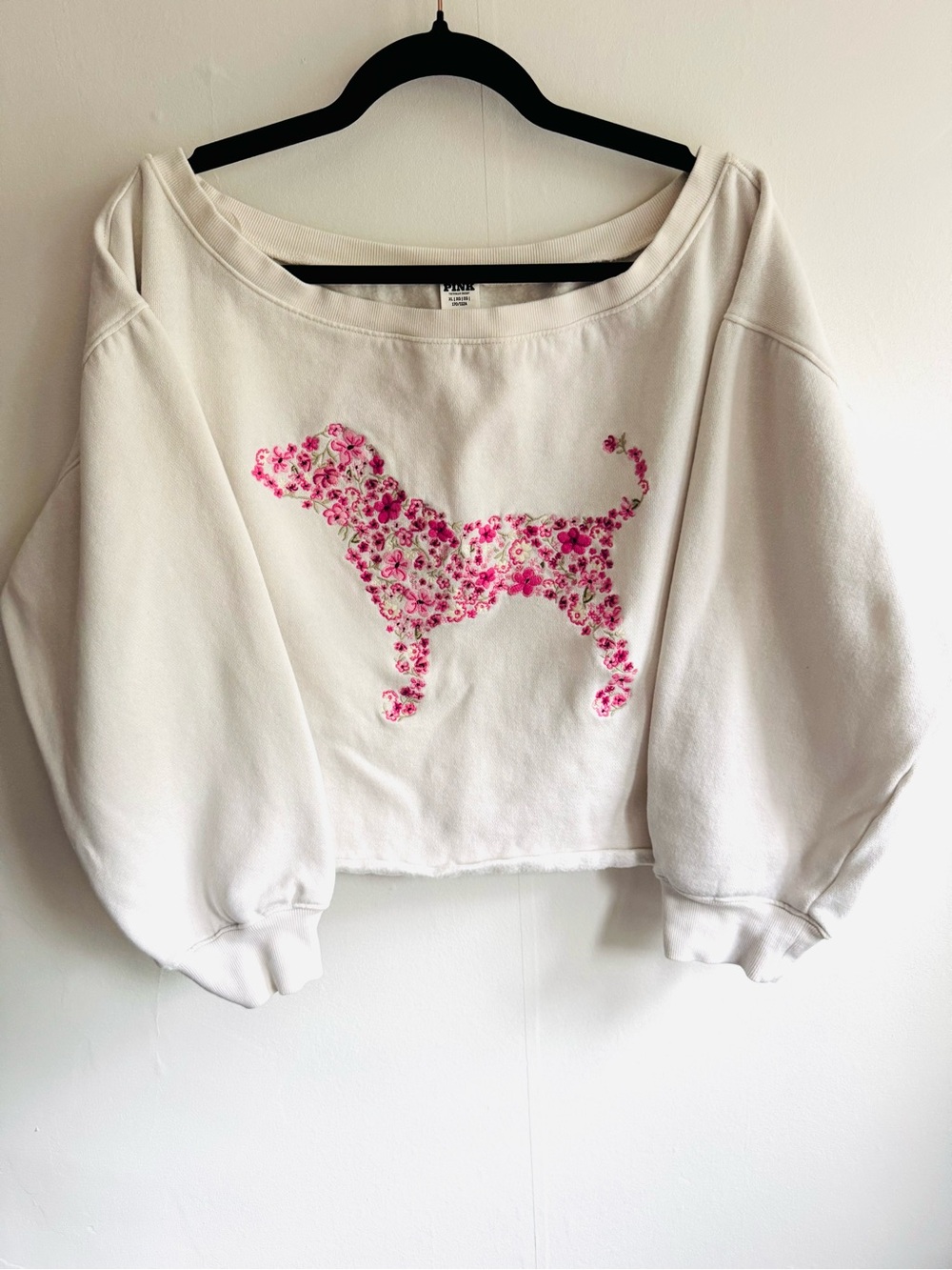 PINK Floral Dog Graphic Cropped Sweatshirt Size XL